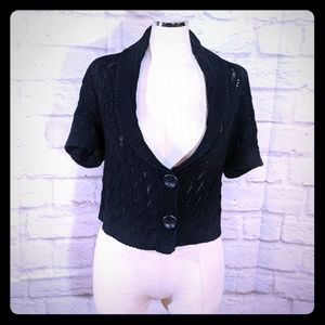 Talbots cropped sweater short sleeve knit Navy M